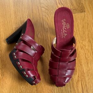 Sbicca Leather Healed Mules Ladies 8 Oxblood and Silvertone Studs